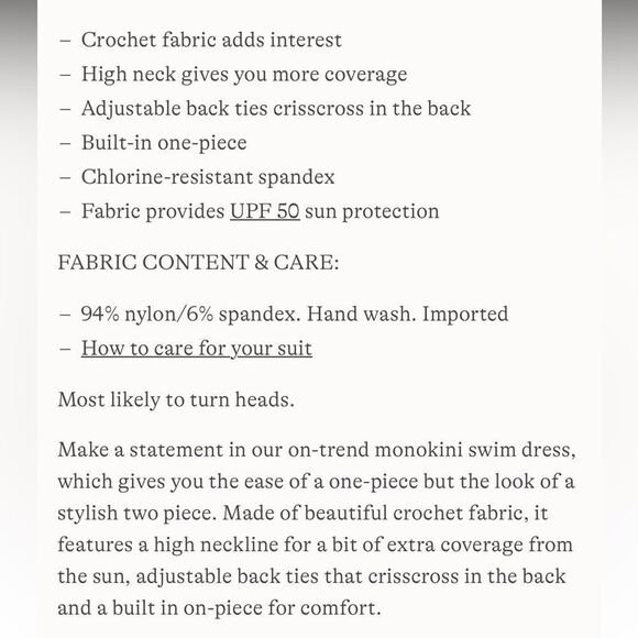 Land's End Crochet Monokini One Piece Swim Dress Swimsuit Black White Various - Picture 8 of 9